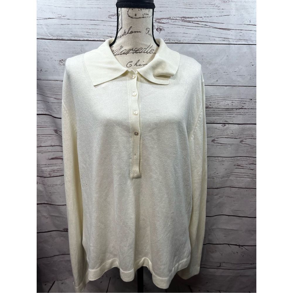 Carolyn Taylor off white large pullover collars long sleeve 1/4 button up (#2023